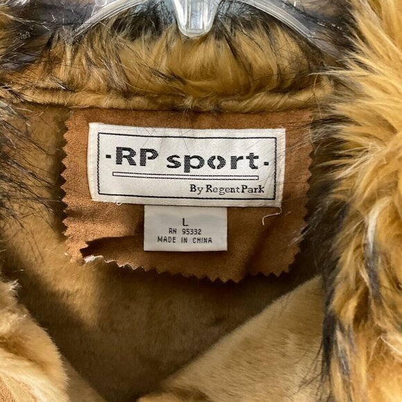 VTG RP Sport Regent Park Jacket Y2K Womens‎ L Cognac Faux Suede Fur Boho Western - Picture 4 of 12